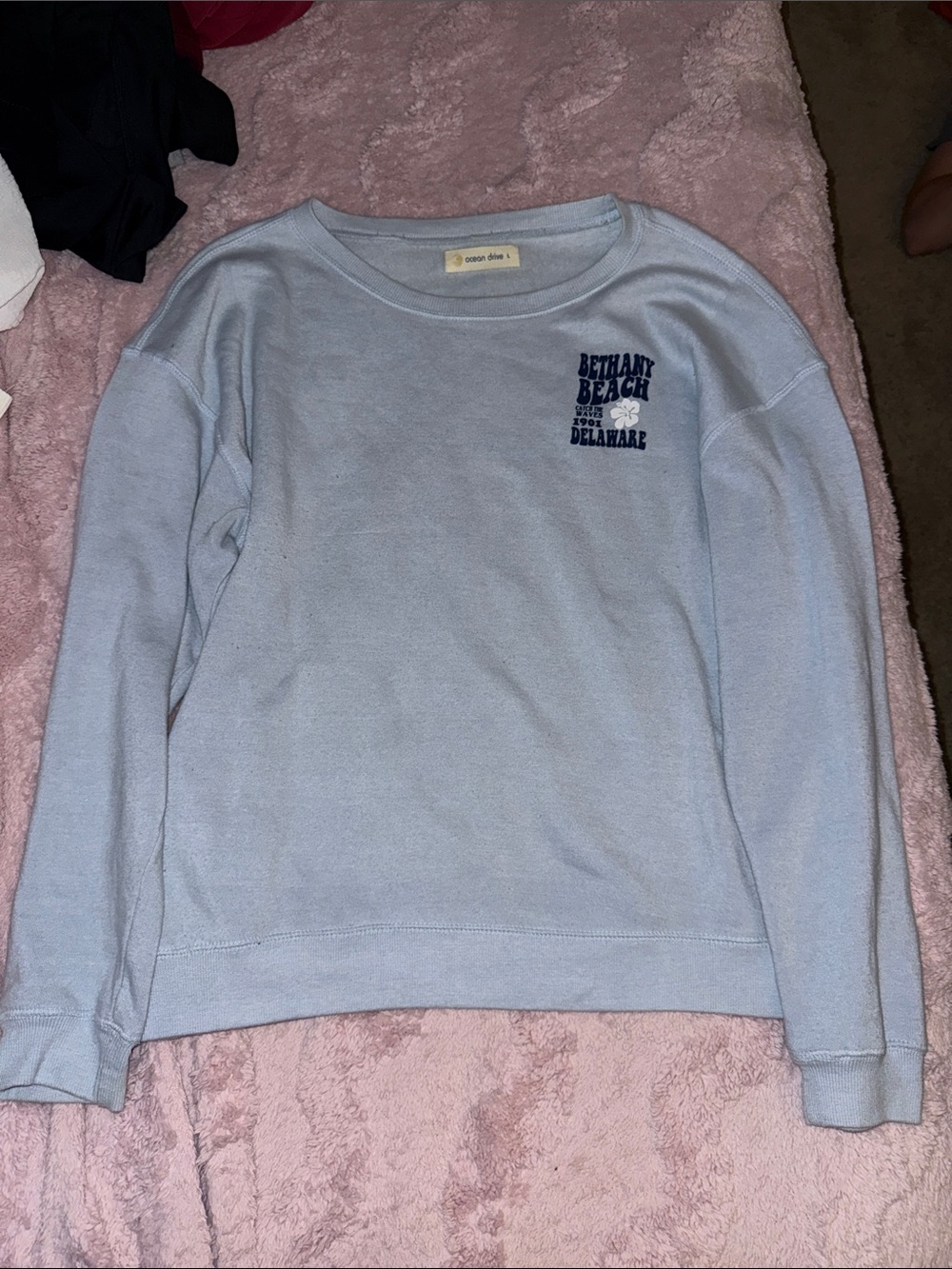 Ocean Drive Light Blue Bethany Beach Crewneck Sweater